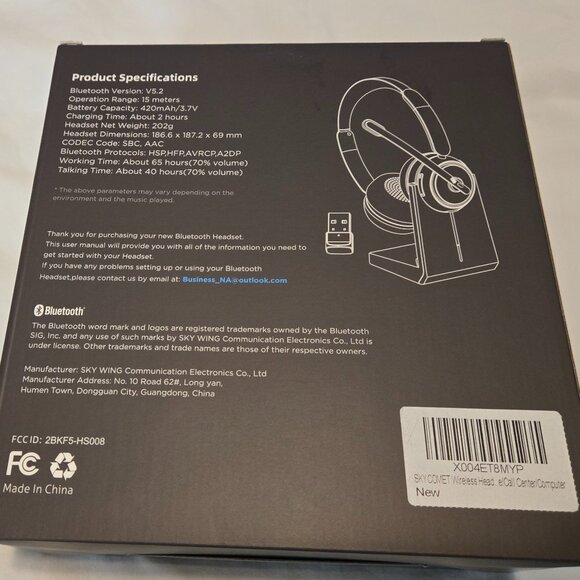 Wireless Headset with Mic for Work, Bluetooth Headset with Mic (AI Noise Cancel) - Picture 2 of 3